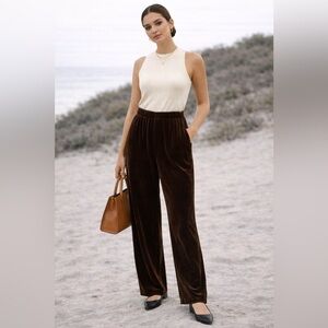 Chocolate Brown Velvet Straight-Leg Pants | Cozy Luxe Minimalist